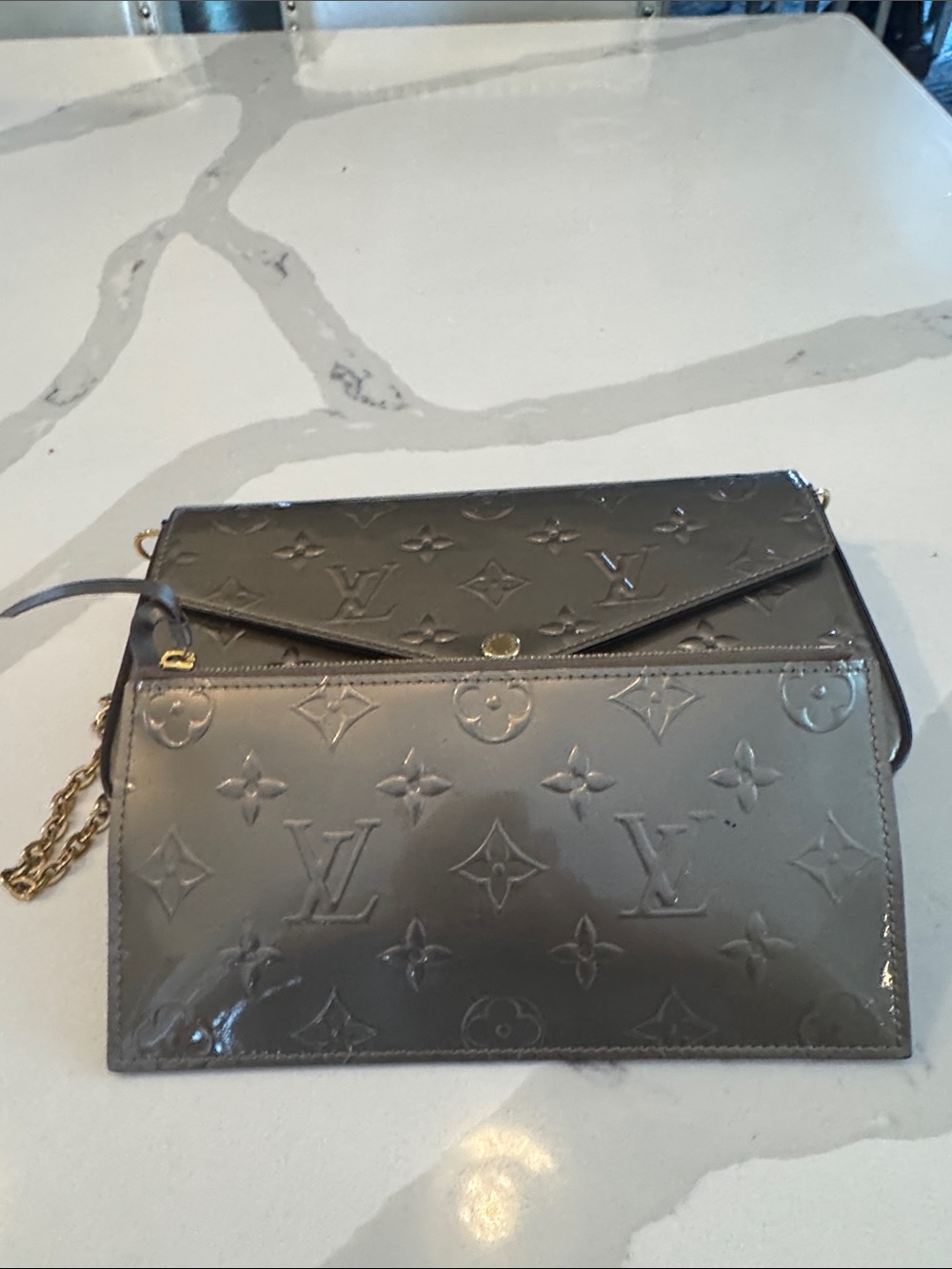 Louis Vuitton Vernis Monogram Envelope Crossbody in Shiny Taupe - Picture 2 of 5